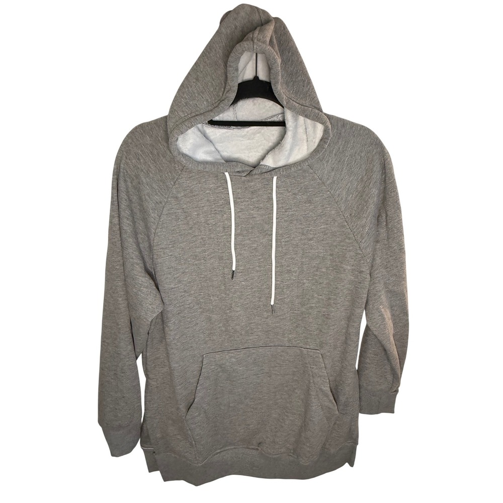 The Warmy Women's‎ Medium Grey Fleece Lined Hoodie Raglan Pullover Sweatshirt